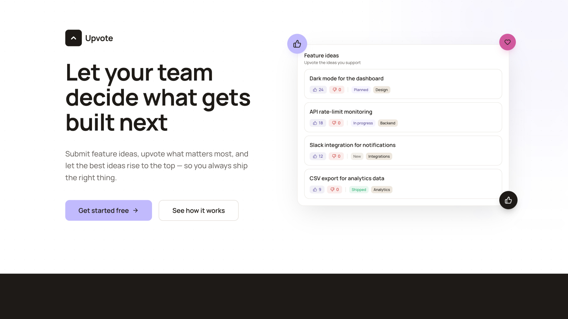 Upvote — Feature Request Board case study screenshot